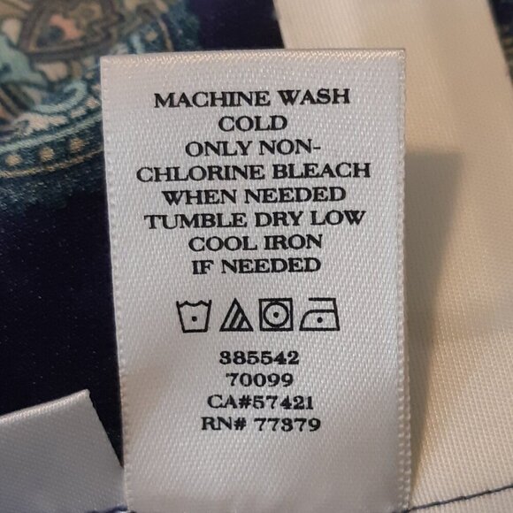 Ann Taylor Womens Medium Blouse Navy Blue Batik Print Long Sleeve V Neck Office - Picture 6 of 6